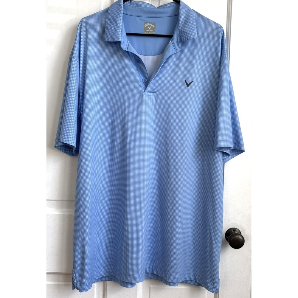 Callaway Opti-Dri Mens XL Blue White Micro Check Golf Polo Shirt Short Sleeve